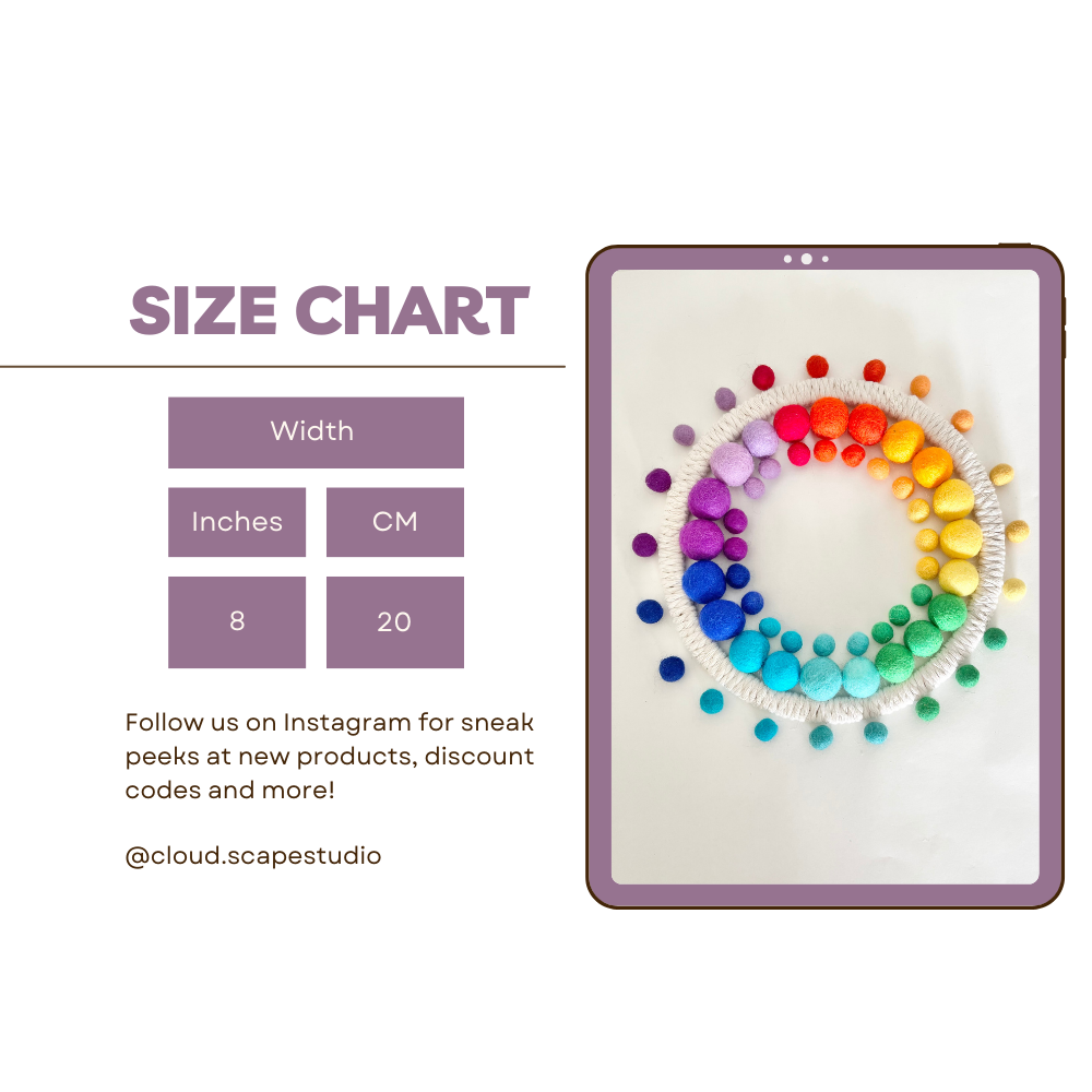 Rainbow wreath felt wall hanging for nursery decor kids wall art