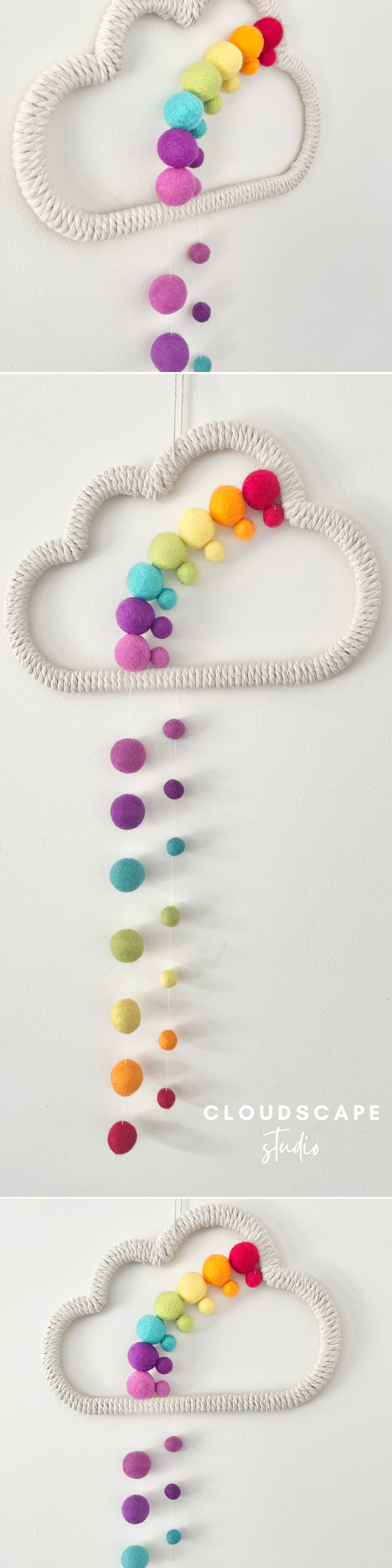 Cloud rainbow nursery felt wall hanging nursery decor wall art gender neutral gift idea toddler