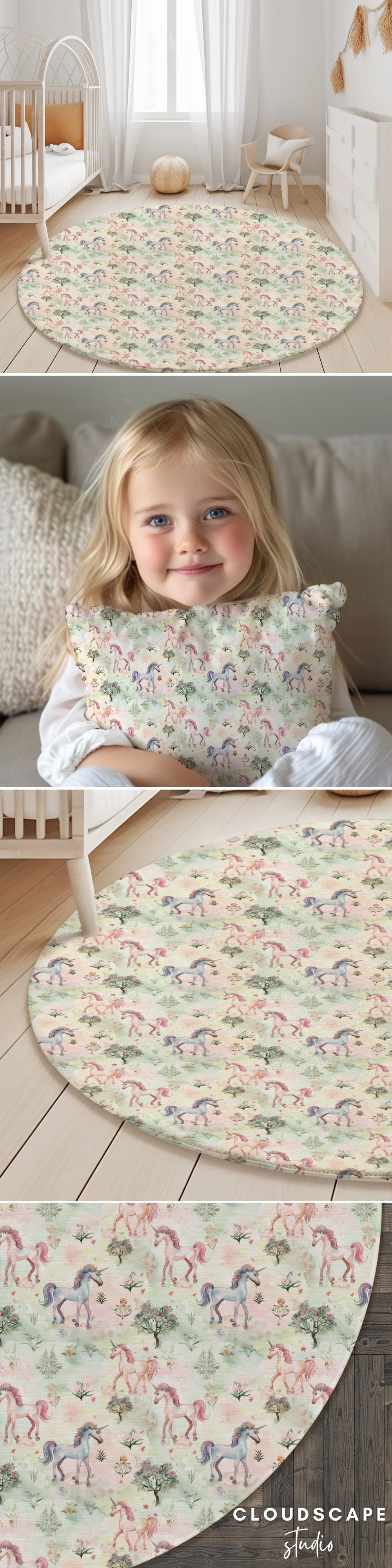Unicorn Floor Rug for Nursery Girl Rug for Room Gift for Daughter Gift Unicorn Rug Round