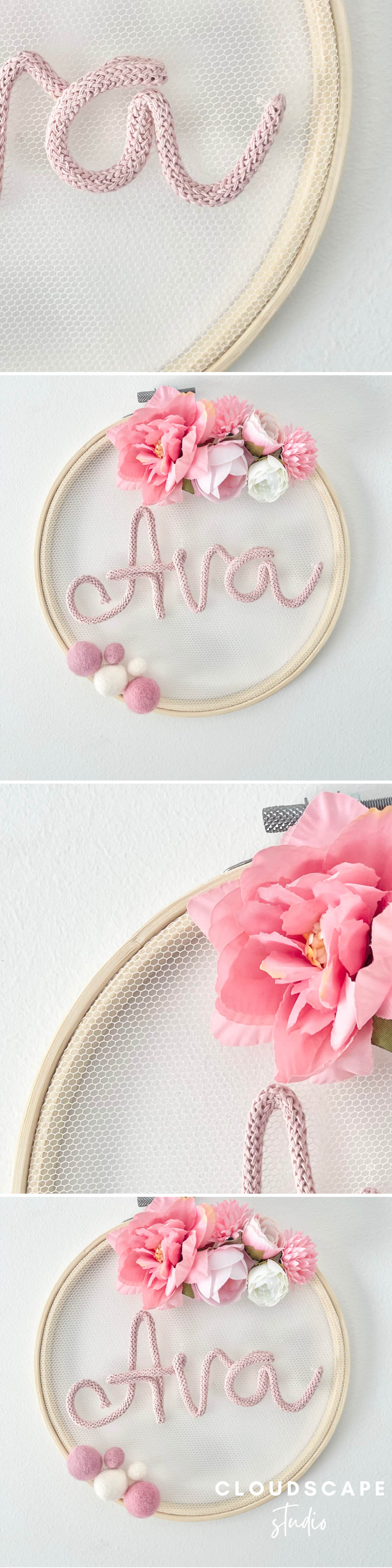 Personalized name sign floral baby name plaque felt door sign for kids room art decor baby shower gift daughter room accessories pink