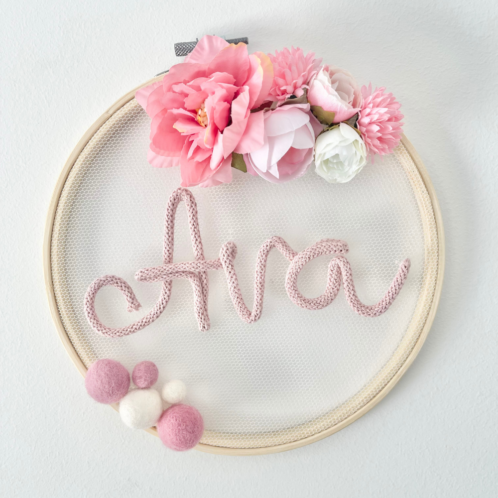Personalized name sign floral baby name plaque felt door sign for kids room art decor baby shower gift daughter room accessories pink