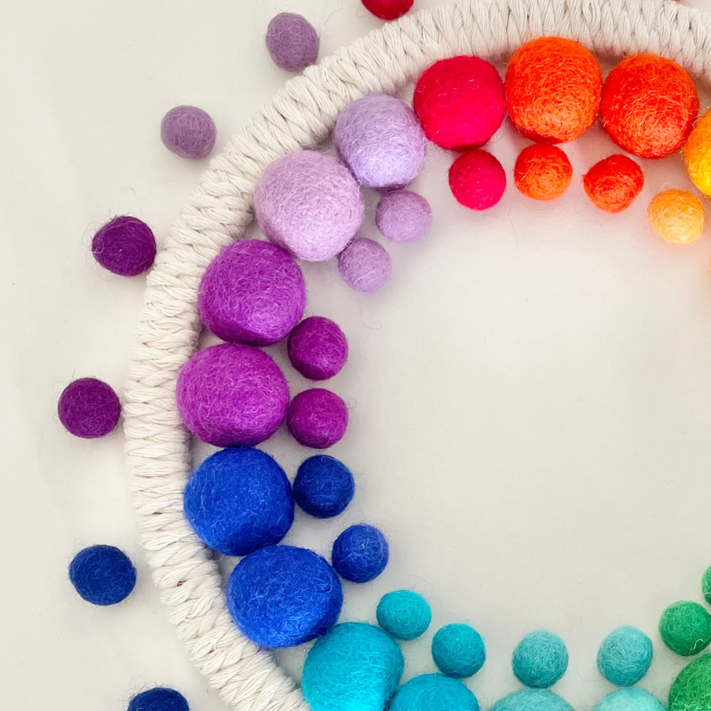 Rainbow wreath felt wall hanging for nursery decor kids wall art