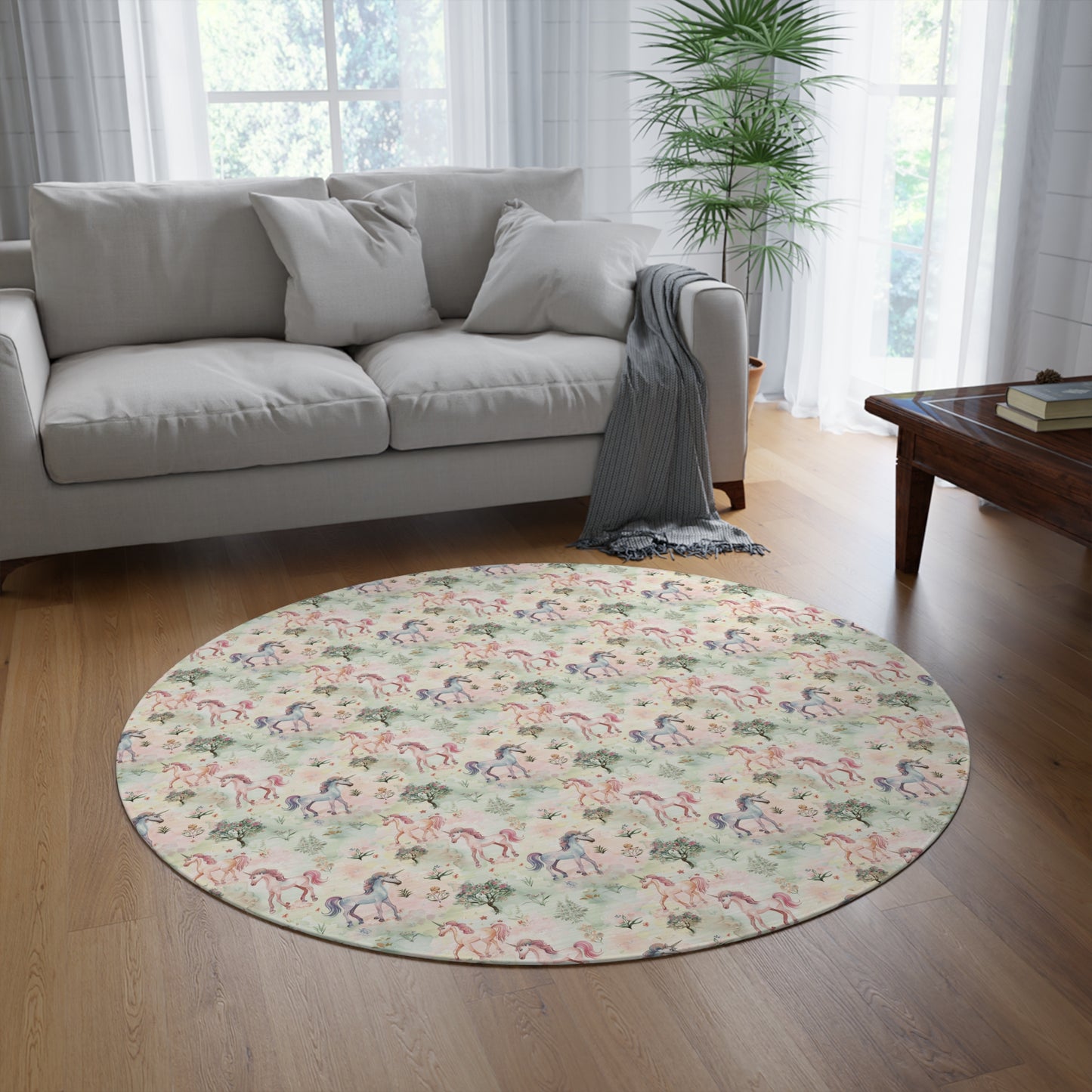 Unicorn Floor Rug for Nursery Girl Rug for Room Gift for Daughter Gift Unicorn Rug Round