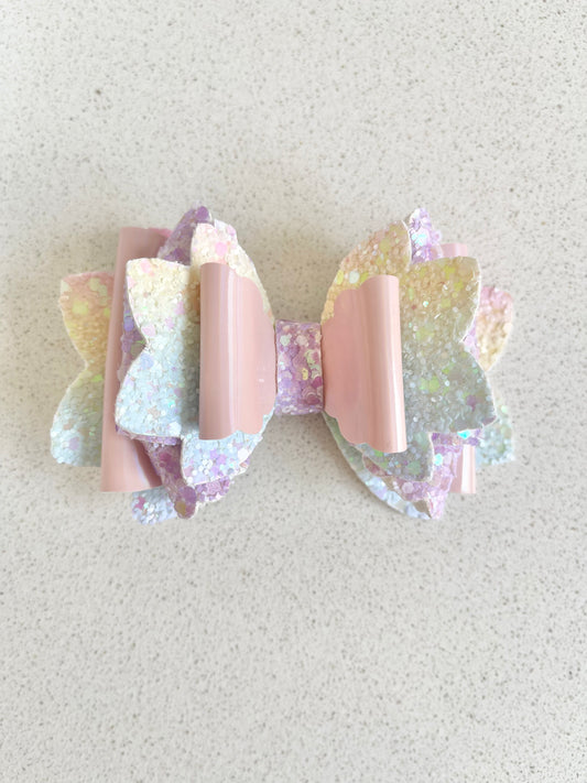 Glitter rainbow bow for girls hair accessories party outfit accessories scalloped bow